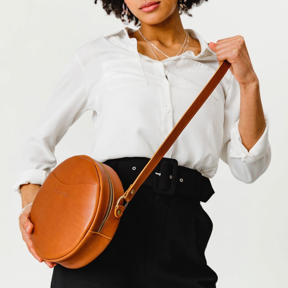 Portland Leather Small Circle Crossbody Bag in Honey
